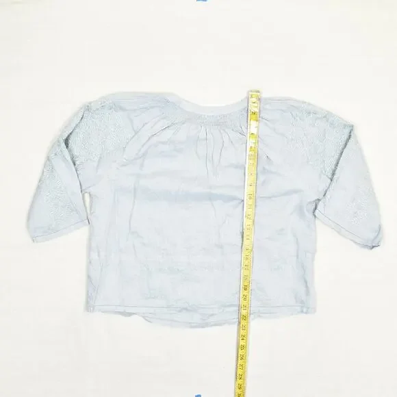 Magaschoni Women's Blouse V Neck 3/4 Sleeve Solid V Neck Linen Blue Size L - Picture 5 of 8